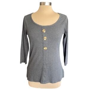 French Laundry Gray Scoop Neck Ribbed Knit Top Womens SMALL Casual Y2K Work Wear